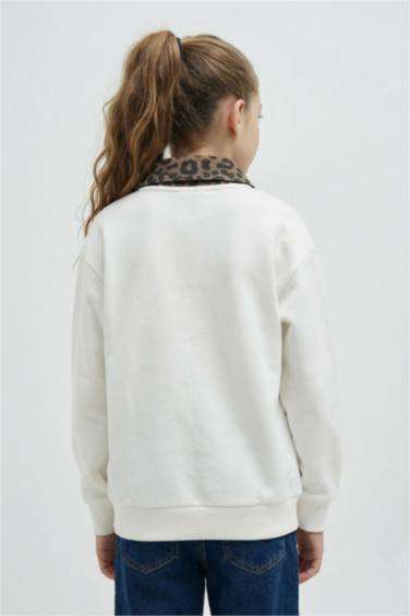 Girl Overshirt Fit Slogan Print Soft Fleece Lining Sweatshirt