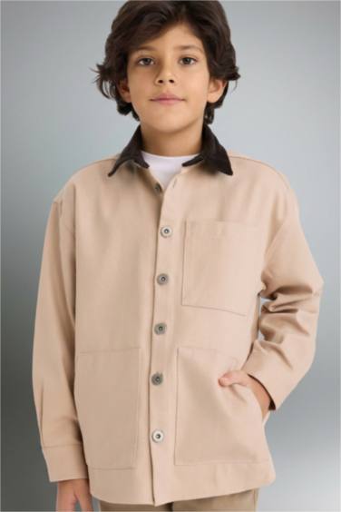 Boy Contrast Shirt Collar Gabardine Shirt Jacket
