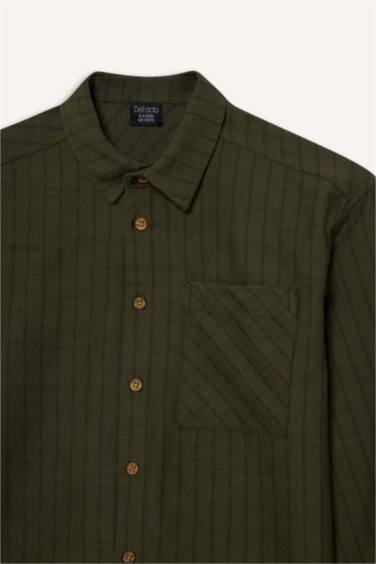 Ұлдарға арналған Oversize қайырма жағалы жолақты поплин ұзын жеңді жейде