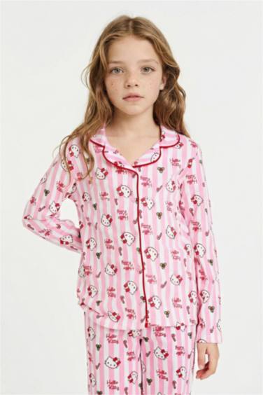 Kız Çocuk Hello Kitty Yılbaşı Temalı Pijama Takımı Uzun Kollu Üst Uzun Alt