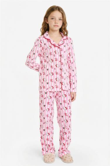 Kız Çocuk Hello Kitty Yılbaşı Temalı Pijama Takımı Uzun Kollu Üst Uzun Alt
