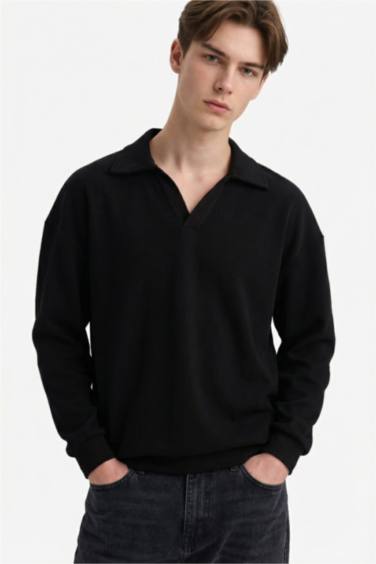 Boxy Fit Polo Yaka Sweatshirt