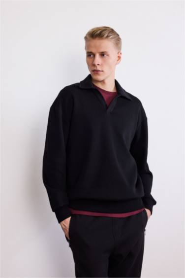 Boxy Fit Polo Yaka Sweatshirt