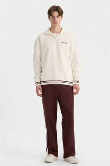 Boxy Fit Dik Yaka Yarım Fermuarlı Baskılı Sweatshirt