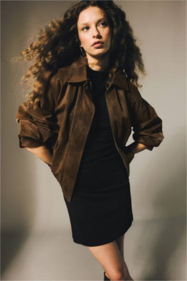 Su Geçirmez Dad Fıt Suni Deri Mont