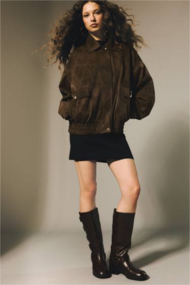 Su Geçirmez Dad Fıt Suni Deri Mont - Görsel 2