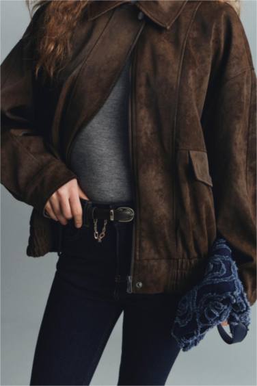 Su Geçirmez Dad Fıt Suni Deri Mont - Görsel 6