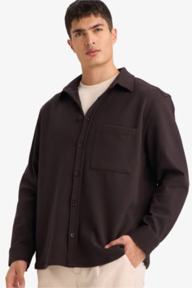 Relax Fit Polo Collar Cotton Long Sleeve Shirt