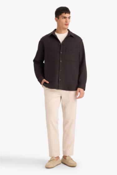 Relax Fit Polo Collar Cotton Long Sleeve Shirt