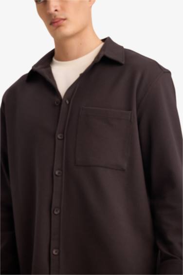 Relax Fit Polo Collar Cotton Long Sleeve Shirt