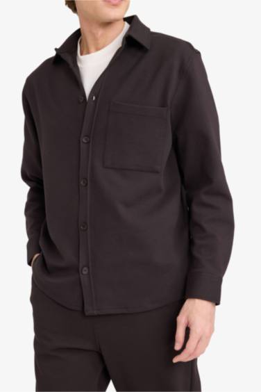 Relax Fit Polo Collar Cotton Long Sleeve Shirt