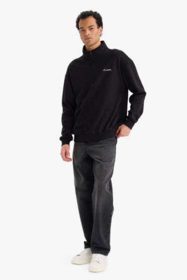 Boxy Fit Dik Yaka Atatürk Baskılı Yarım Fermuarlı Sweatshirt