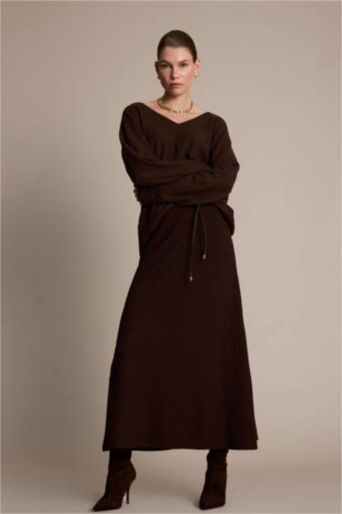 Normal Waist Midi Knitted Skirt