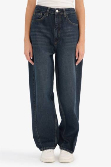 Barrel Fit Yüksek Bel Bilek Boy Jean Yıkamalı Pantolon