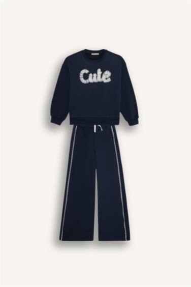 Kız Çocuk 2'li Takım Baskılı Sweatshirt Eşofman Altı