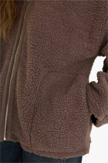 Oversize Fit High Neck Plush Cardigan
