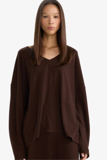 Relax Fit V Yaka Ribana Sweatshirt