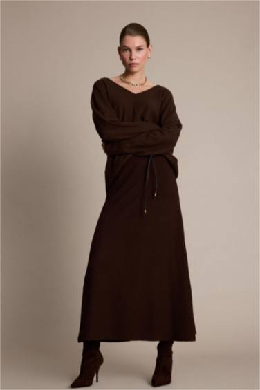 Relax Fit V-Neck Ribbed Sweatshirt