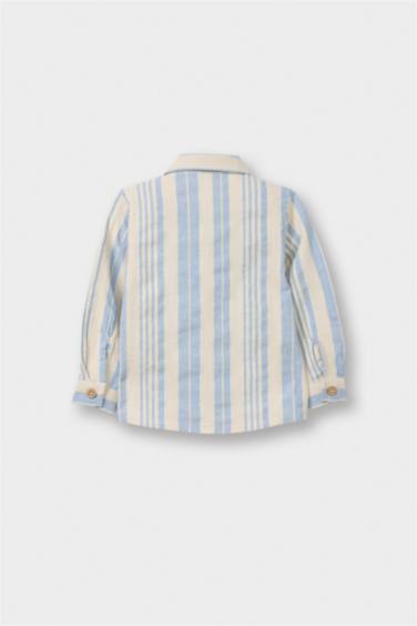 Regular Fit Linen Blended Striped Long Sleeve Shirt