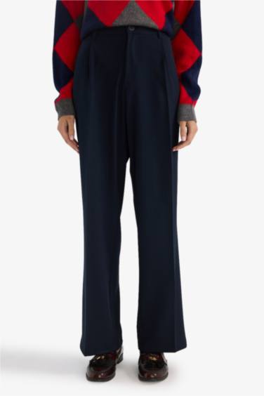 Wide Leg Çift Cepli Yüksek Bel Düz Paça Pantolon