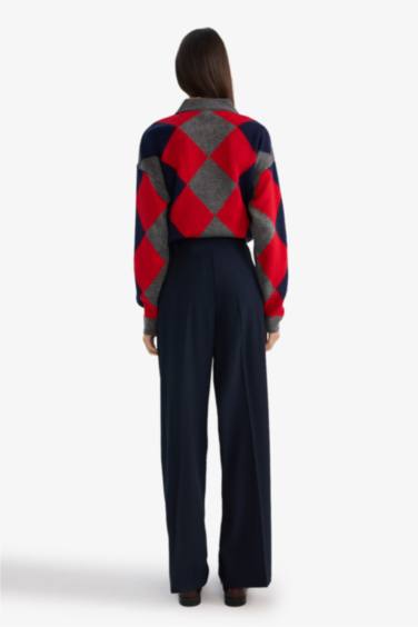 Wide Leg Çift Cepli Yüksek Bel Düz Paça Pantolon