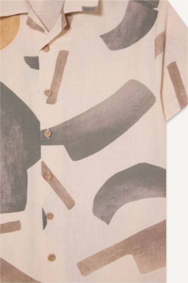 Boy Oversize Fit Polo Collar Tropical Print Shirt