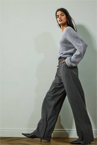 Wide Leg Çift Cepli Yüksek Bel Düz Paça Pantolon