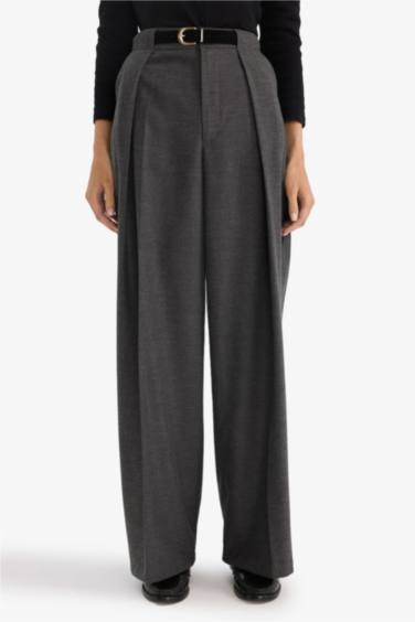 Wide Leg Çift Cepli Yüksek Bel Düz Paça Pantolon