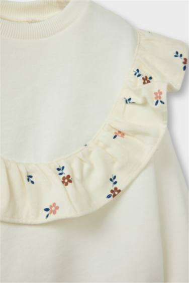 سويت شيرت فلورال اوفر سايز بياقة مستديرة مغسول