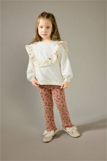 Baby Girl Overshirt Fit Crew Neck Floral Thick Fabric Sweatshirt