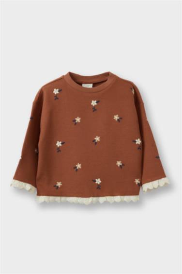 Baby Girl Oversize Fit Crew Neck Floral T-Shirt