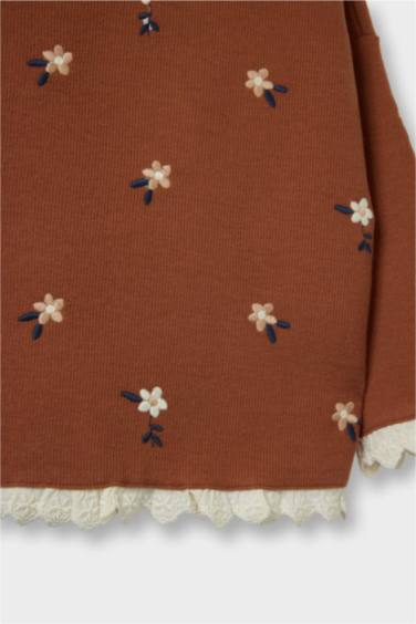 Baby Girl Oversize Fit Crew Neck Floral T-Shirt