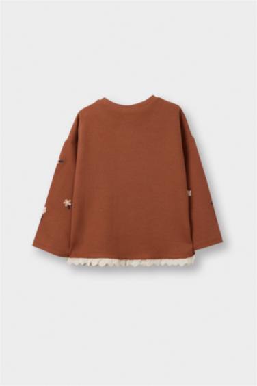 تيشيرت ردن طويل فلورال اوفر سايز بياقة مستديرة