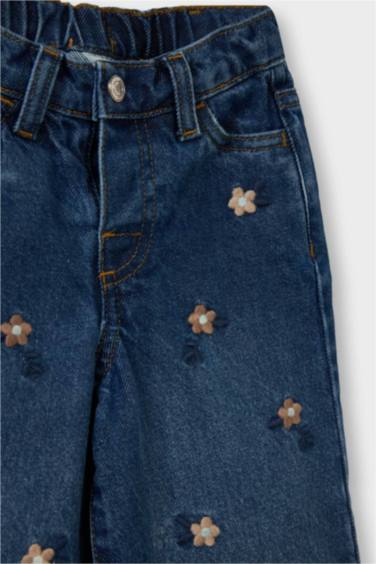 Kız Bebek Culotte Çiçek Desenli Jean Pantolon