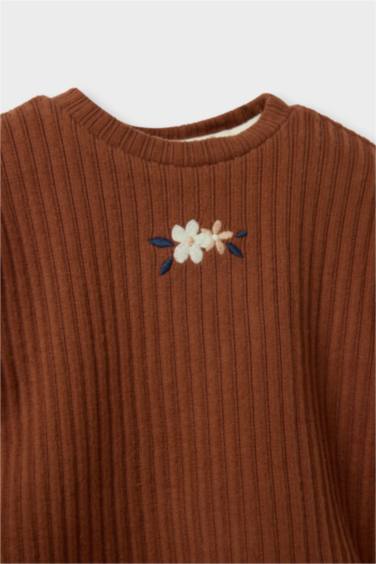 Kız Bebek 2'li Takım Süveter Çiçek Desenli Uzun Kollu Elbise