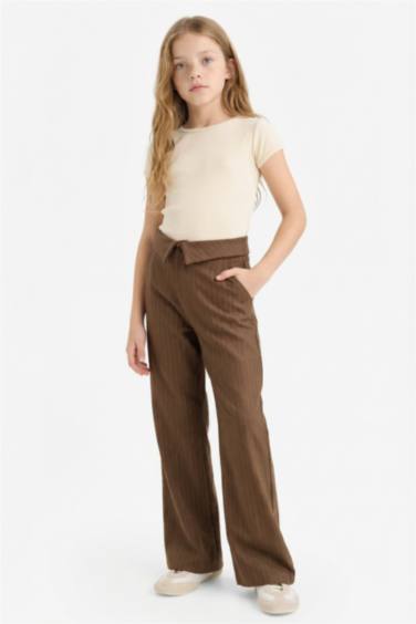 Kız Çocuk Wide Leg Geniş Paça Çizgili Pantolon
