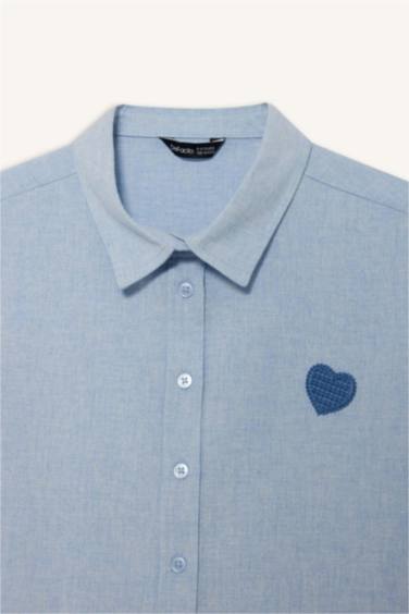 قميص بنات كم طويل من بوبلين قصة عادية