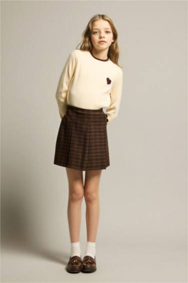 Қыздарға арналған Regular Fit тік жағалы кестелі жемпір