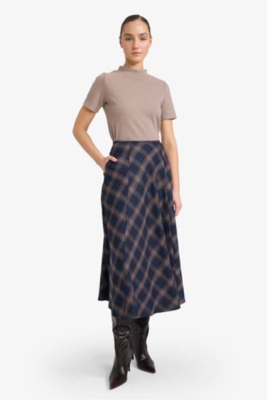 A Cut Plaid Normal Waist Midi Skirt
