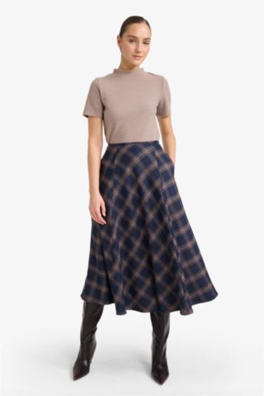 A Cut Plaid Normal Waist Midi Skirt