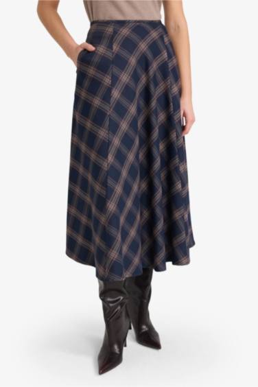 A Cut Plaid Normal Waist Midi Skirt