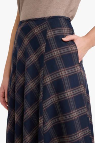 A Cut Plaid Normal Waist Midi Skirt