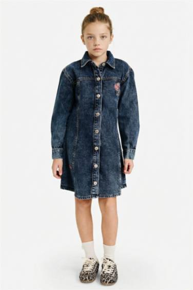 Kız Çocuk Uzun Kollu Jean Elbise