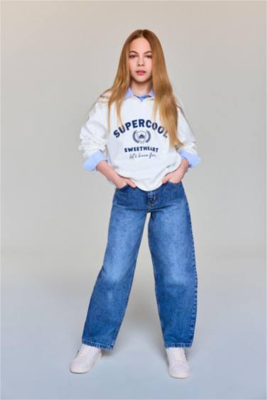 Barrel Fit Geniş Paça Jean Pantolon Kız Çocuk