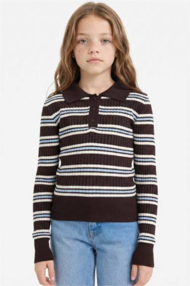 Girl Regular Fit Polo Collar Pullover