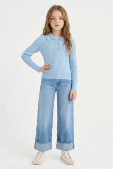 Girl Regular Fit Polo Collar Pullover