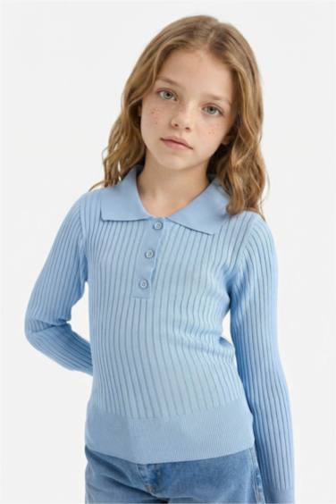 Girl Regular Fit Polo Collar Pullover