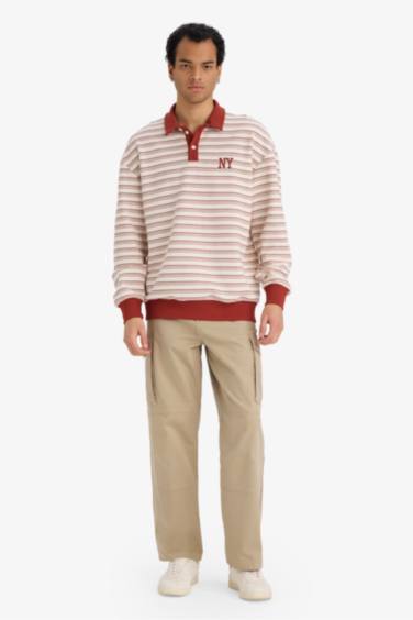 سويت شيرت مخطط قصة مريحة وياخة بولو