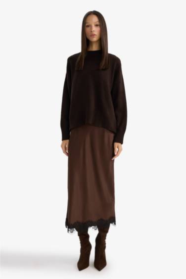 Kalem Normal Bel Saten Midi Etek