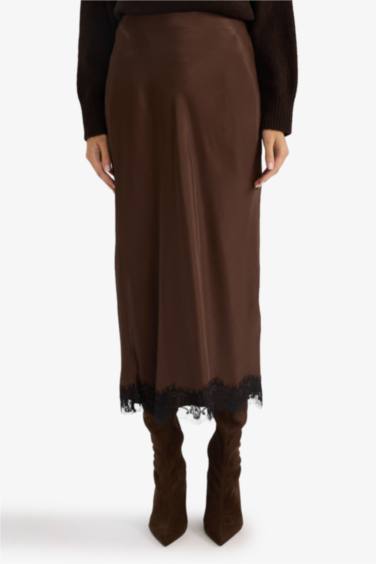 Kalem Normal Bel Saten Midi Etek